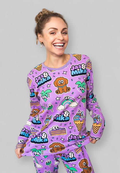 Jas og Mika "Dreams" Pyjamas Sæt - Lilla (2 Dele, Trøje og Bukser)